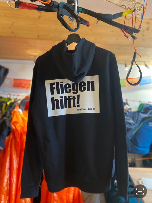 PLANET PARA "Fliegen hilft!" Hoodie Schwarz mit weißem Print